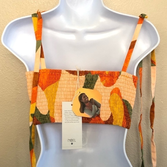 Fe Noel x Target Linen Blend Mixed Paint Print Knotted Crop Tank Top Size XS - Picture 2 of 11